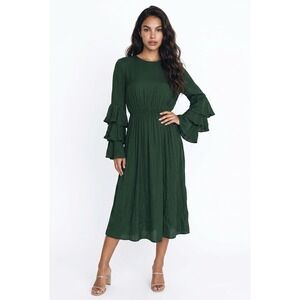 S/W/F Tier Ruffle Sleeve Midi‎ Dress Women Small Green Boho Romantic Cottagecore